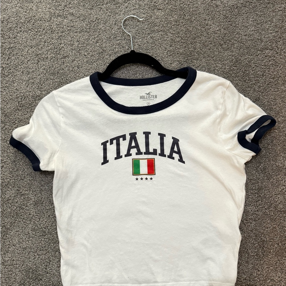 Hollister White and Navy Italia Tee